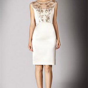 Karen White Gold Foil Silk Dress Size S
